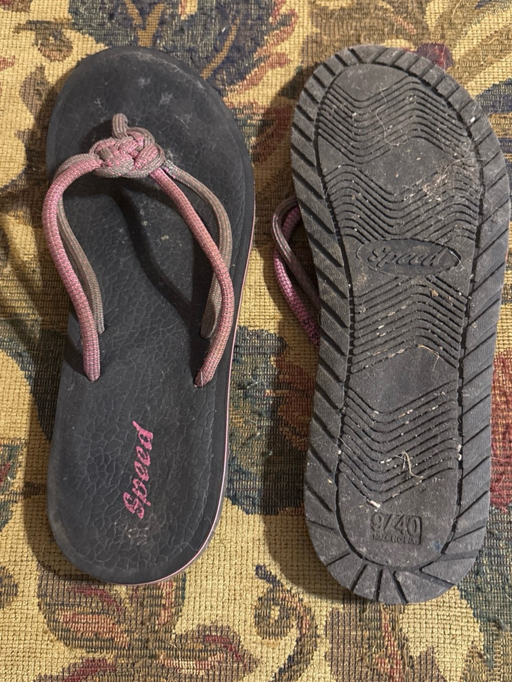 Speed Black Footbed Sandals with Pink Knotted Straps